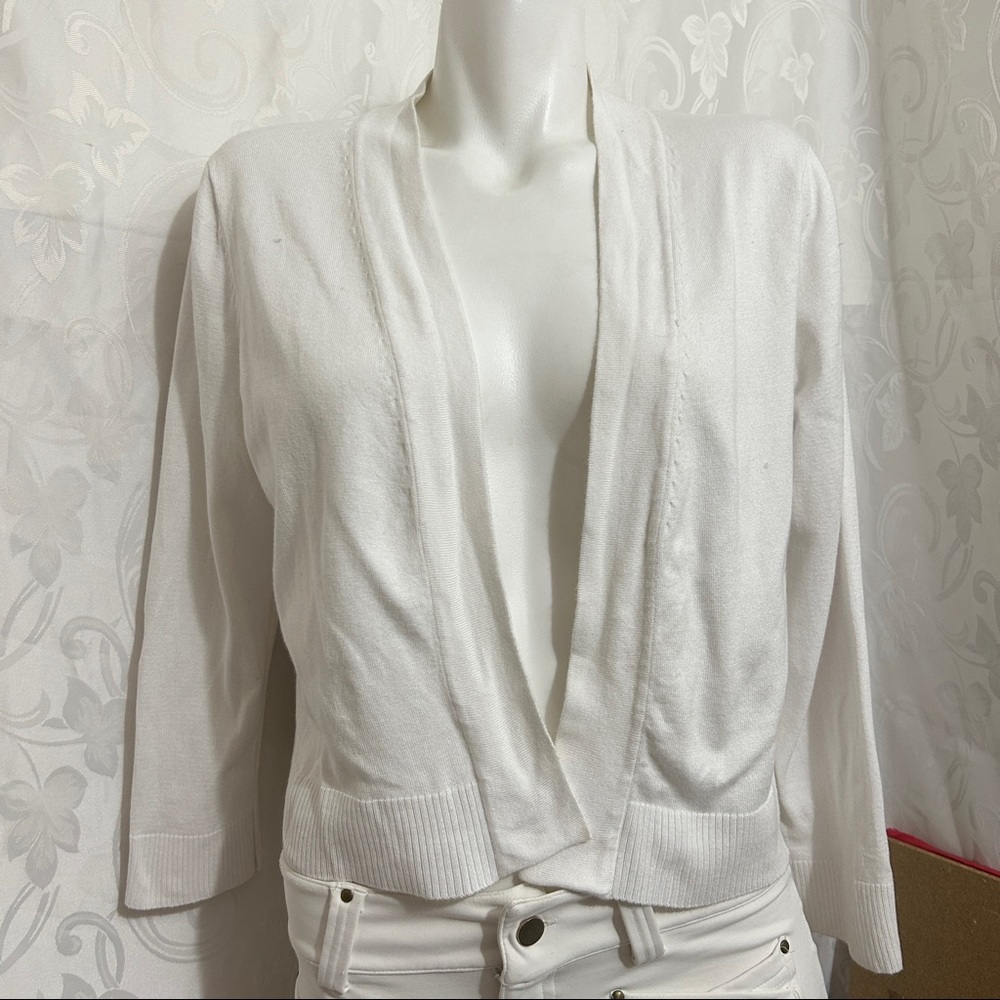 Premise Studio Blank White Rayon Mixed Blend Open Front Summer Cardigan